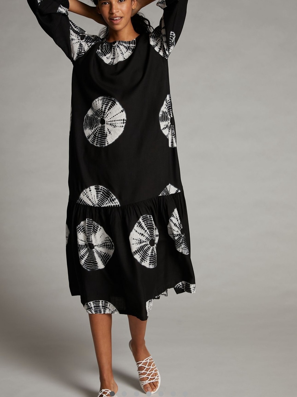 Anthropologie AYANA MAXI DRESS Black Dress with White Circular Print
